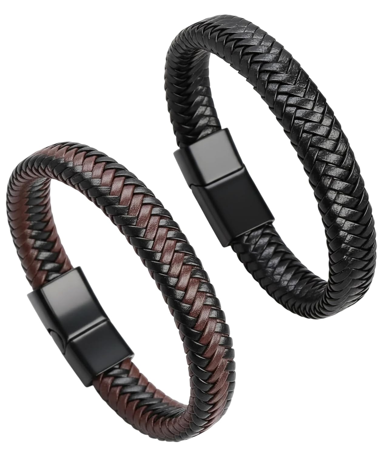 2PCS Leather Bracelet for Men, Stylish Hand Band for Boys, Adjustable Black Leather Rope Bracelet for Dailys Wear, Party, Gifting