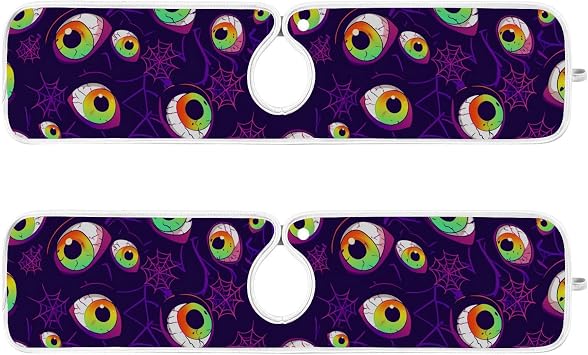 Kitchen Faucet Mat Cartoon Eyes Spider Webs Sink Faucet Dish Drying Mat 2 PCS Sink Protectors pad Splash Guard Drip Catcher Absorbent for Bathroom Counter RV 23x5 in
