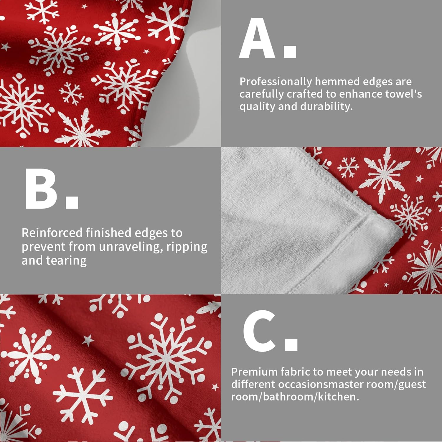 Red White Christmas Snowflakes Hand Towels for Bathroom Set of 2 Winter Xmas Print Holiday Themed Decorative Handtowels Soft Absorbent Bath Towel for Home Guest Room Hotel Gym Spa