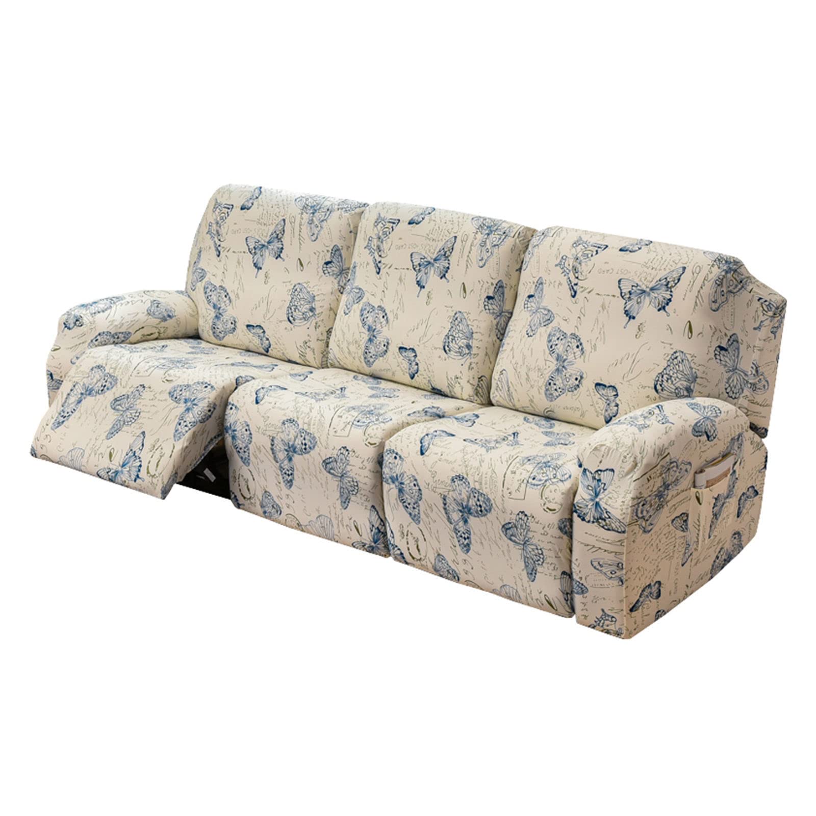 JHLD 1/2/3 Seater Stretch Recliner Cover, Printed Recliner Chair Cover With Side Pocket Machine Washable Recliner Slipcovers Recliner Protector For Living Room-D-3 seater