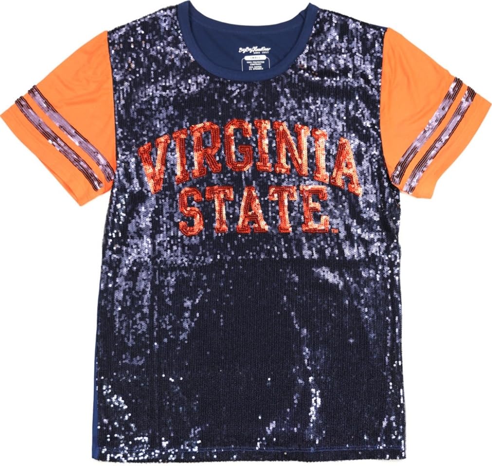 Big Boy Virginia State Trojans S6 Womens Sequins Tee [Navy Blue] - ID#67017-115-207-0-0