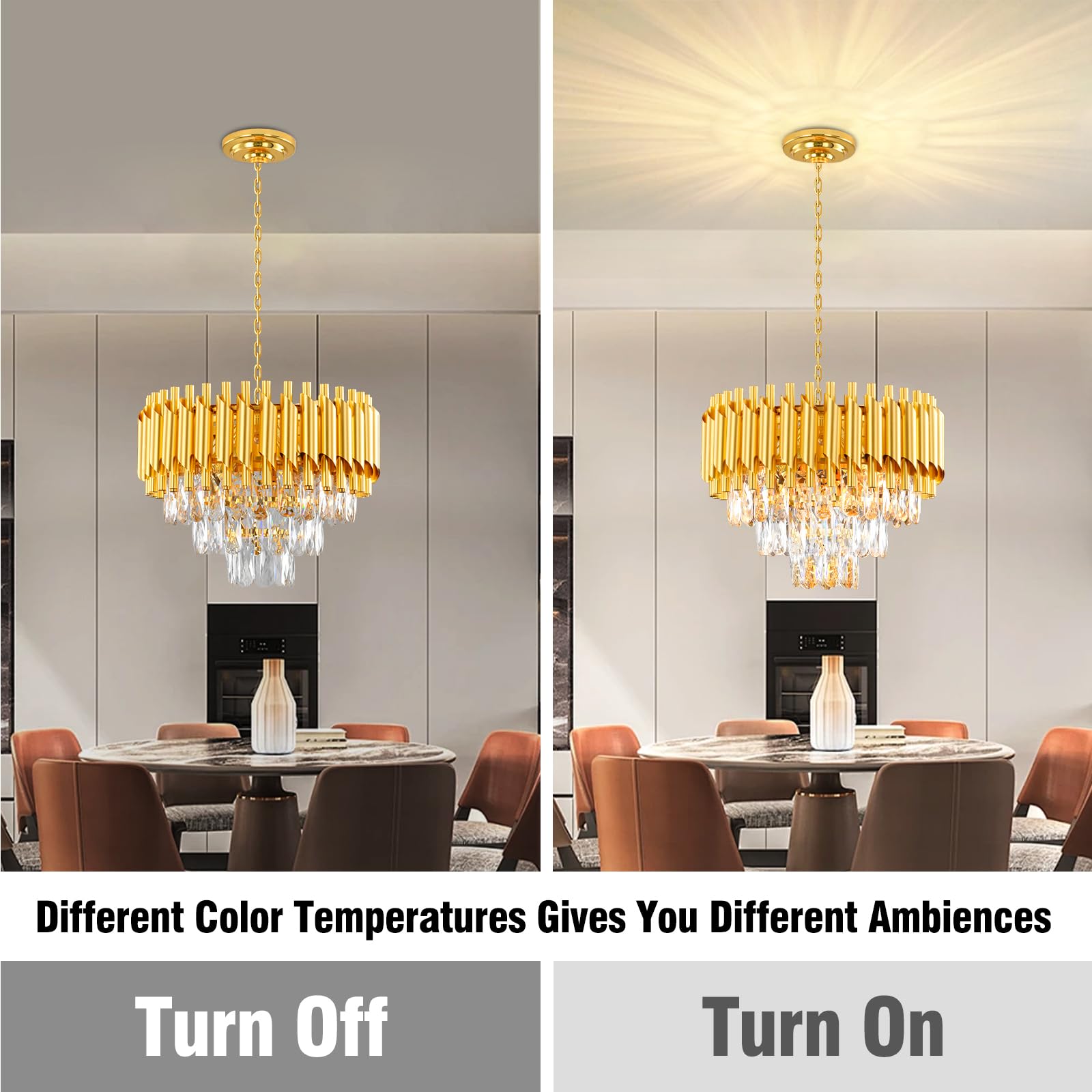 Lustre Golden Crystal Chandelier Lights, Modern Crystal Pendant Light, 3-Tier Raindrop Chandelier Light Fixture, 5xE14 lumières, pour le salon, la salle à manger, la chambre, le Restaurant, Ø40 cm