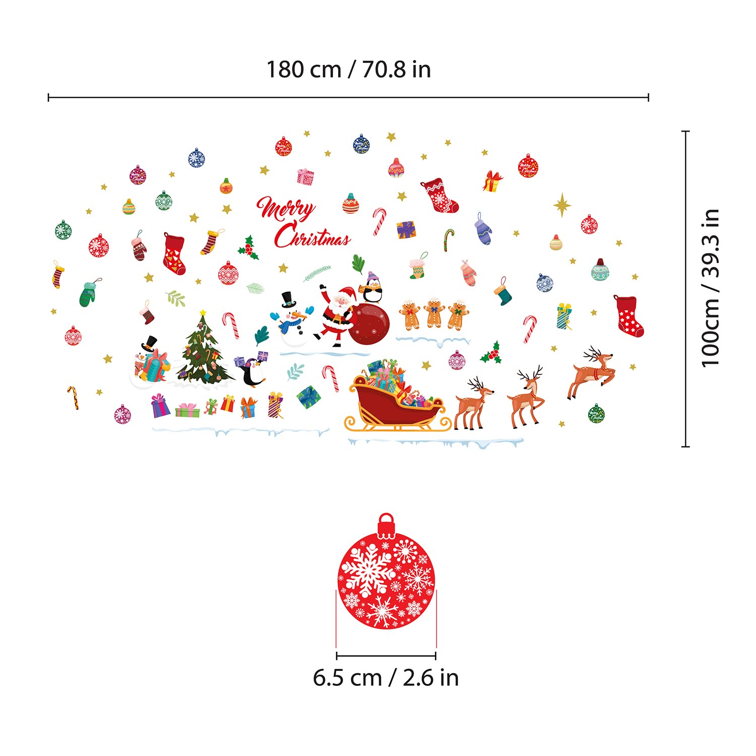 WALPLUS 180x100cm Christmas Combo Decorations Wall Stickers Merry Christmas from Santa and Friends Wall Art Window Display Clings Display Decals Living Room Living Room Bedroom DIY - Image 3