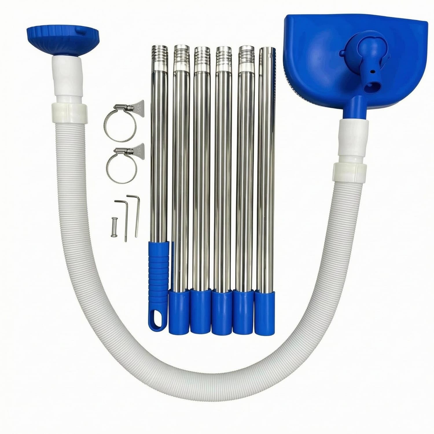 Stainless Steel Pool Vacuum Cleaner Corrugated Hose Manual Pool Vacuum Bristled Water Cleaning Tool Blue Accents, Blue 6-Section | Home & Garden | Yard, Garden & Outdoor Living-image-43