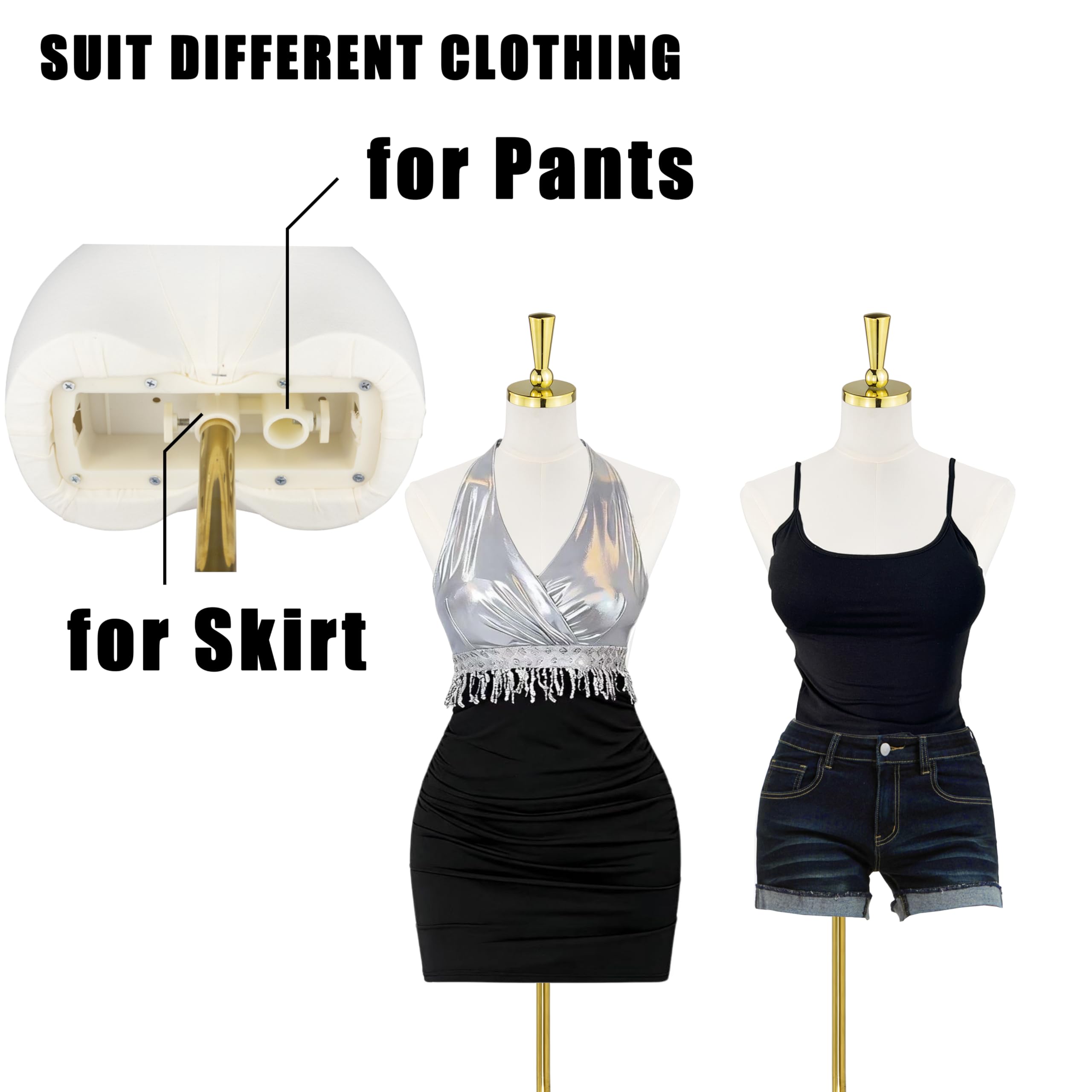 Mannequin Torso for Women, 53"-73" Height Adjustable Dress Form Sewing Mannequin with Golden Metal Stand, Beige