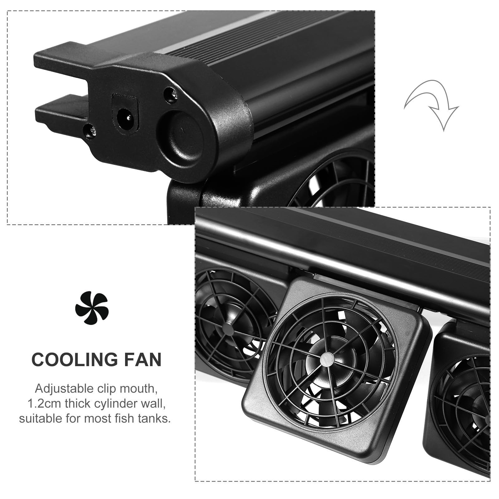 Toyvian Ventilateur de Refroidissement Matériau Plastique et Alliage D'aluminium pour Aquarium Réglable 4 Têtes, de Température Jusqu'à 3°c Adapté aux Aquariums Jusqu'à 1,2 Cm
