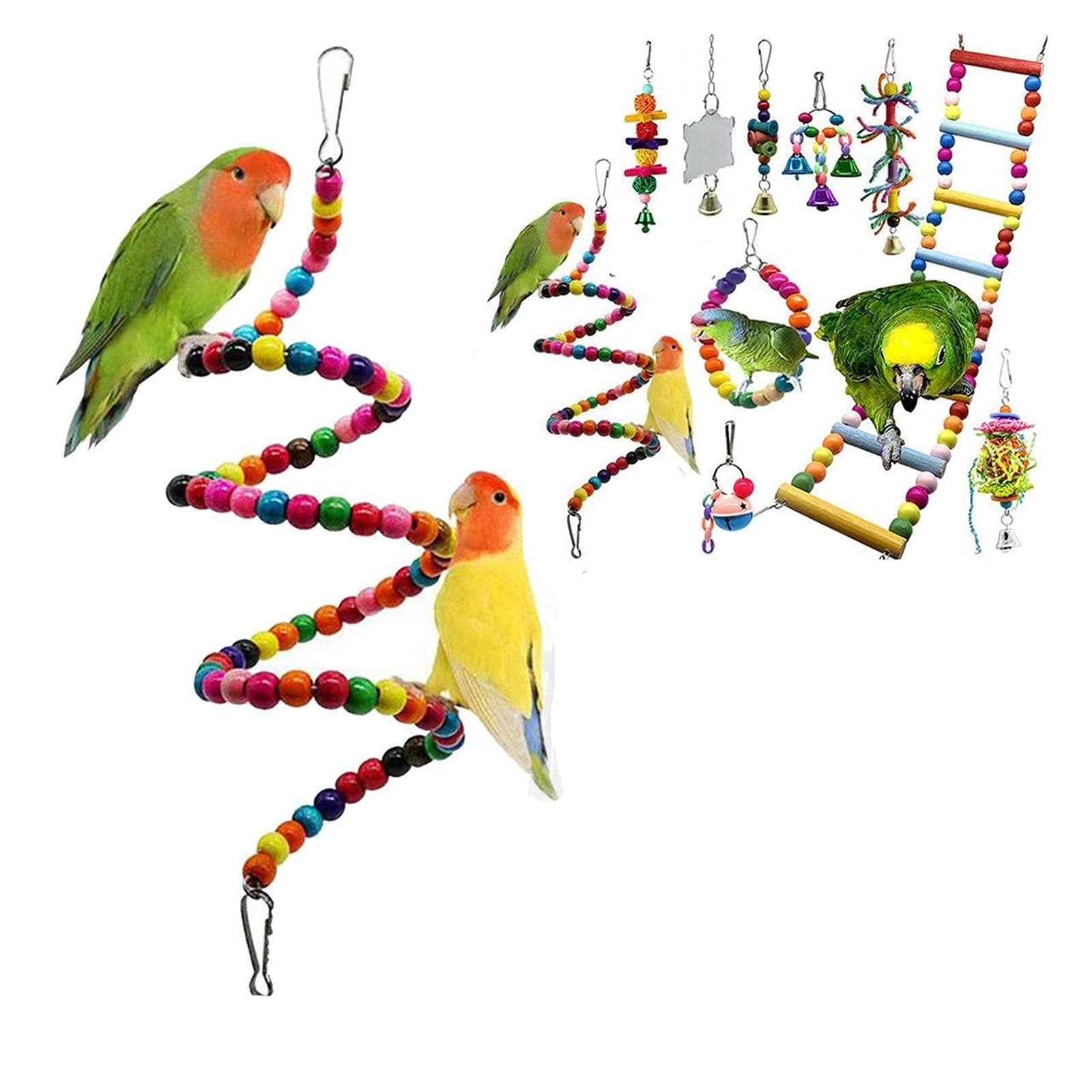 Jouet pour oiseaux 10 pièces/ensemble Cage à oiseaux Jouet pour perroquets Fiable à mâcher Balançoire à mâcher Pont de morsure Bois Perles Boule Cloche Jouet