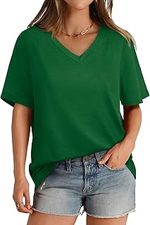 Womens V Neck Short Sleeve T Shirts Summer Tops 2025 Casual Loose Tees Trending Now S-4XL - Buy now