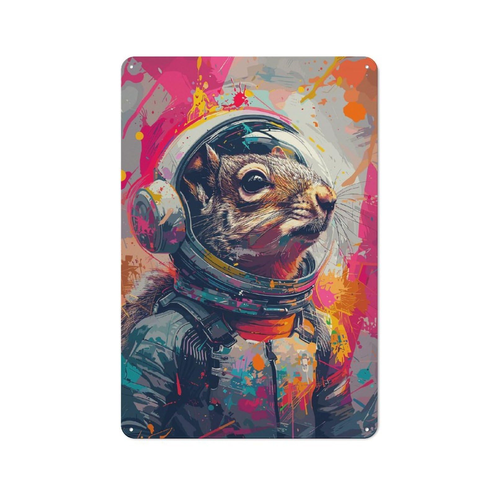 Junmoney Astronaut Space Squirrel Metal Plaque 30X20cm With For Garage Wall, Retro Decor, For Garage Decor Collectors Refreshing A Room In Autumn