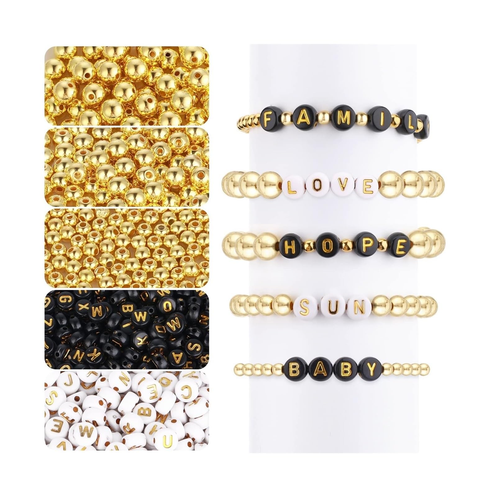 FOAAXSG Alphabet Beads All-in-one 1100Pcs Jewelry Kit with 700 Golden Beads & 400 Letter to Make Custom Bracelets Anklets