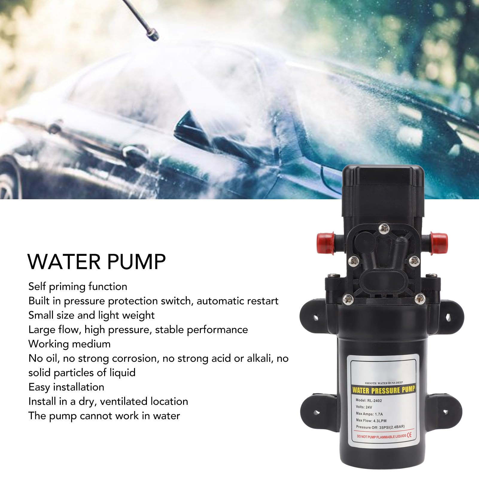 Water Pressure Diaphragm Pump Self priming High pressure Pump Outdoor Water Pressure Diaphragm Water Pump For Garden Vegetable Garden and Orchard (RL 2402 24V)