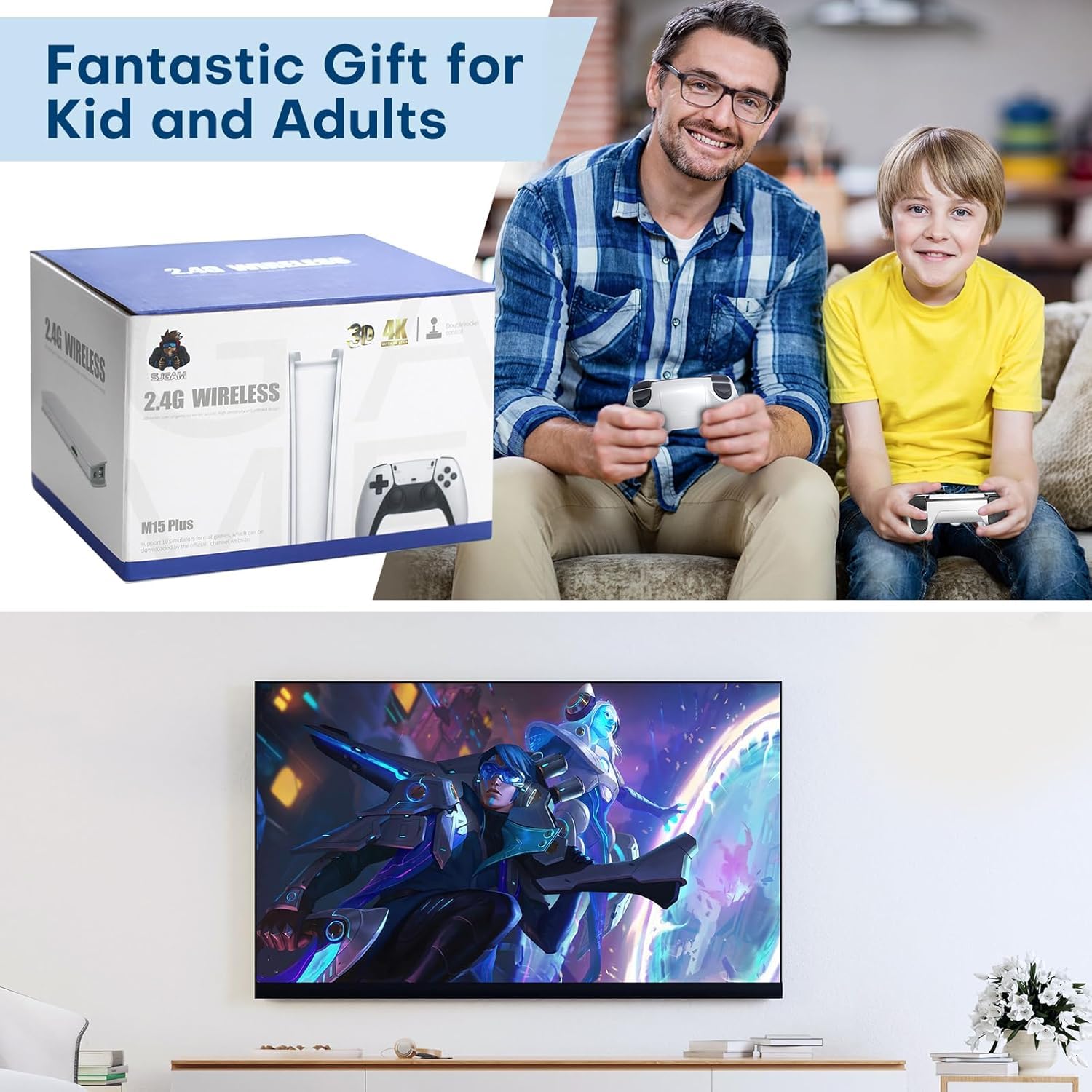 CRUPED 4K Retro Gaming Console | 20,000+ Preloaded Games | HDMI Plug & Play Game Stick | Wireless TV Game System | Classic Arcade Emulator | Dual 2.4G Controllers | 64GB Mini Game Box 4