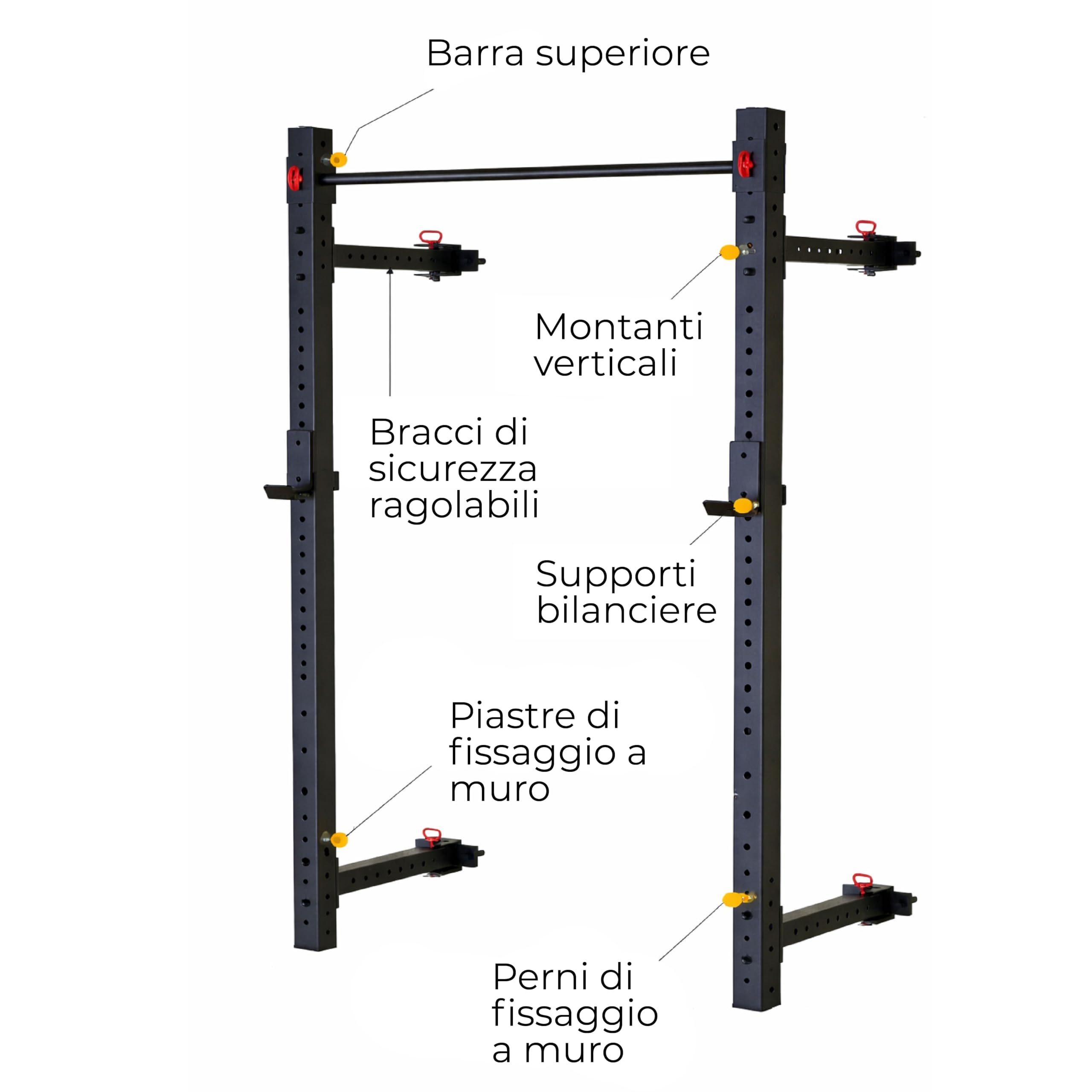 Power Rack da Muro per Allenamento con Bilanciere – Struttura in Acciaio Regolabile – Ideale per Squat, Panca e Allenamento Funzionale