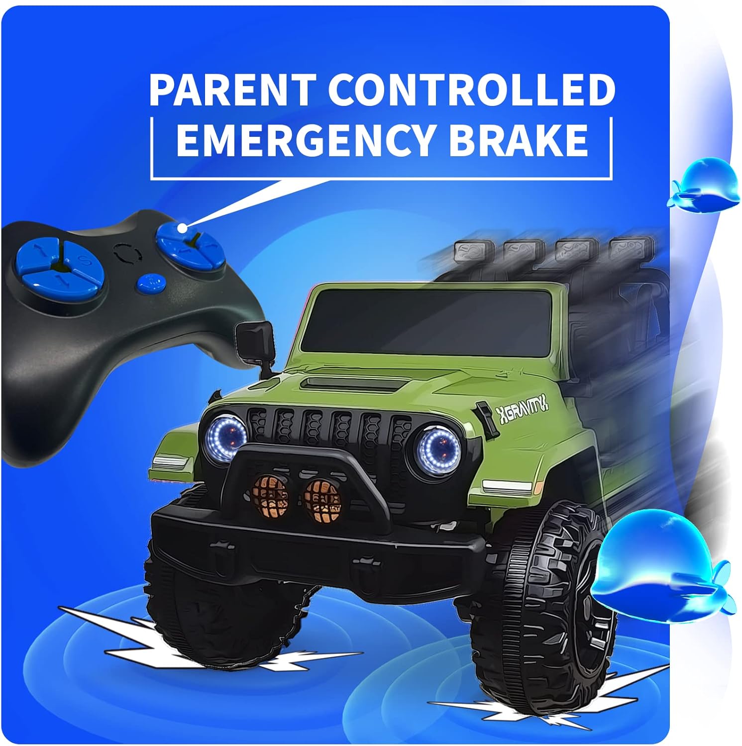 Joywhale 24V 2 Seater Kids Ride on Car Truck 4WD Battery Powered Motorized Easy-Drag Truck, with 4x45W Powerful Engine, Soft Braking, Remote Control, Suspension & Free Car Cover, 2022 New Model, Green : Toys & Games