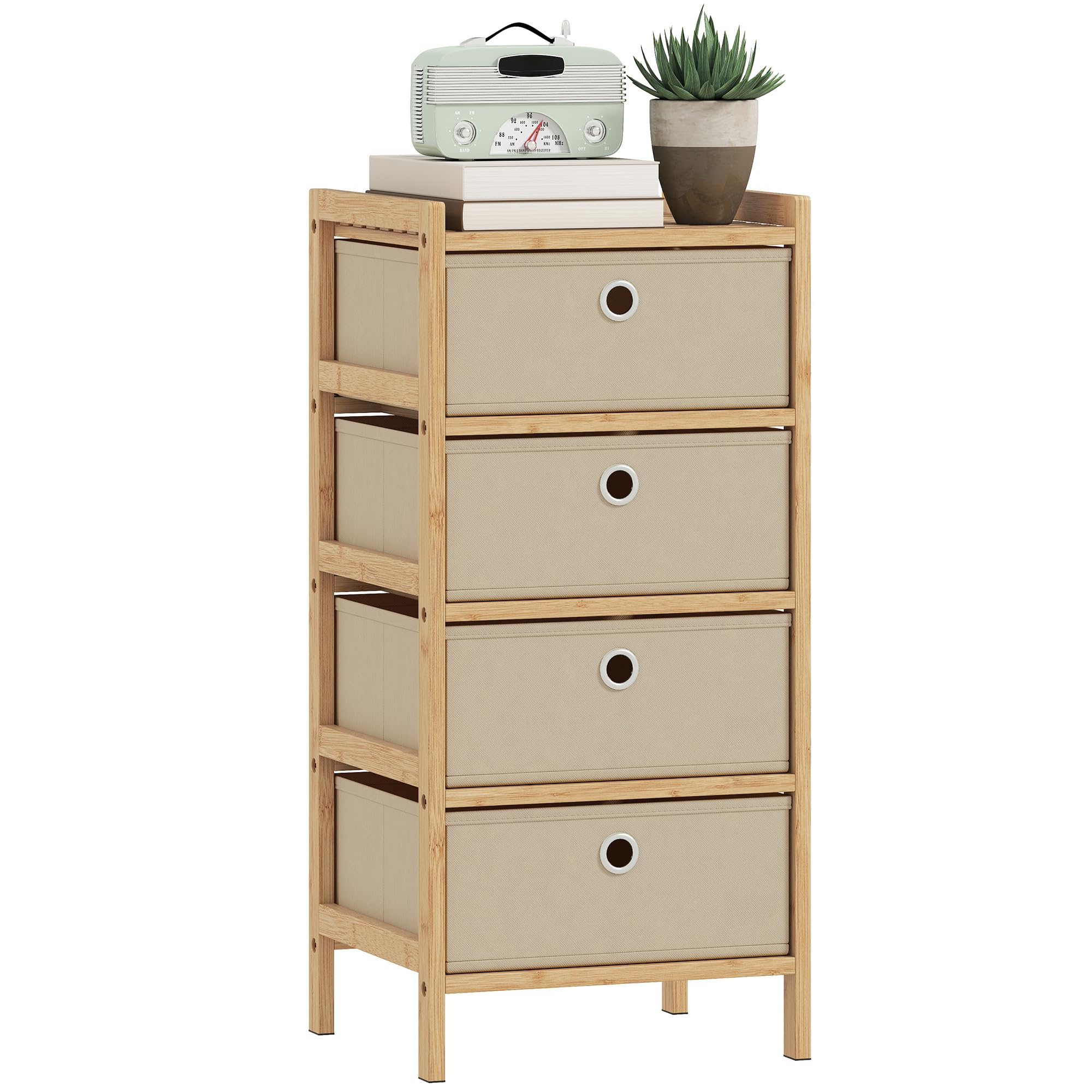 B&Q -  Chest Of Drawers4 Drawers Dresser With Bamboo FrameCream White