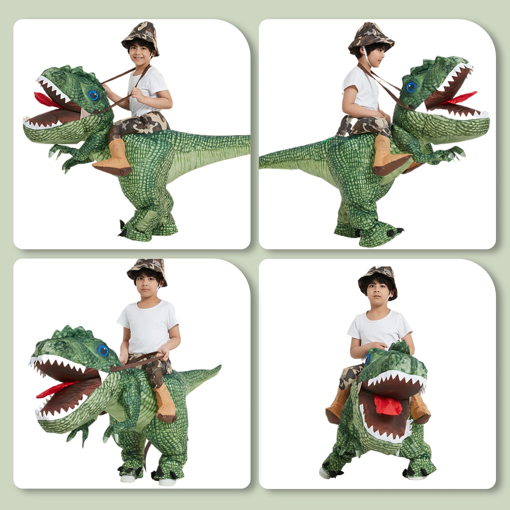 Costume da dinosauro gonfiabile Costume da dinosauro di Halloween in poliestere Divertente equitazione Tyrannosaurus Blow Up Party Costumi di Halloween per bambini 4-6 anni