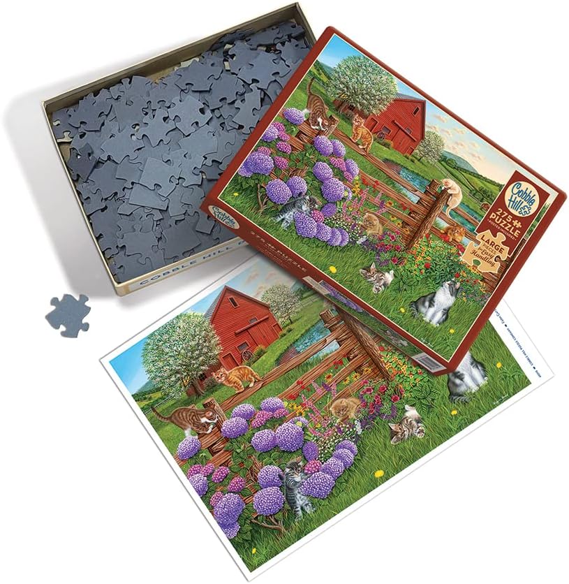 Cobble Hill 275 Piece Easy-Handling Puzzle - Farm Cats - Sample Poster Included