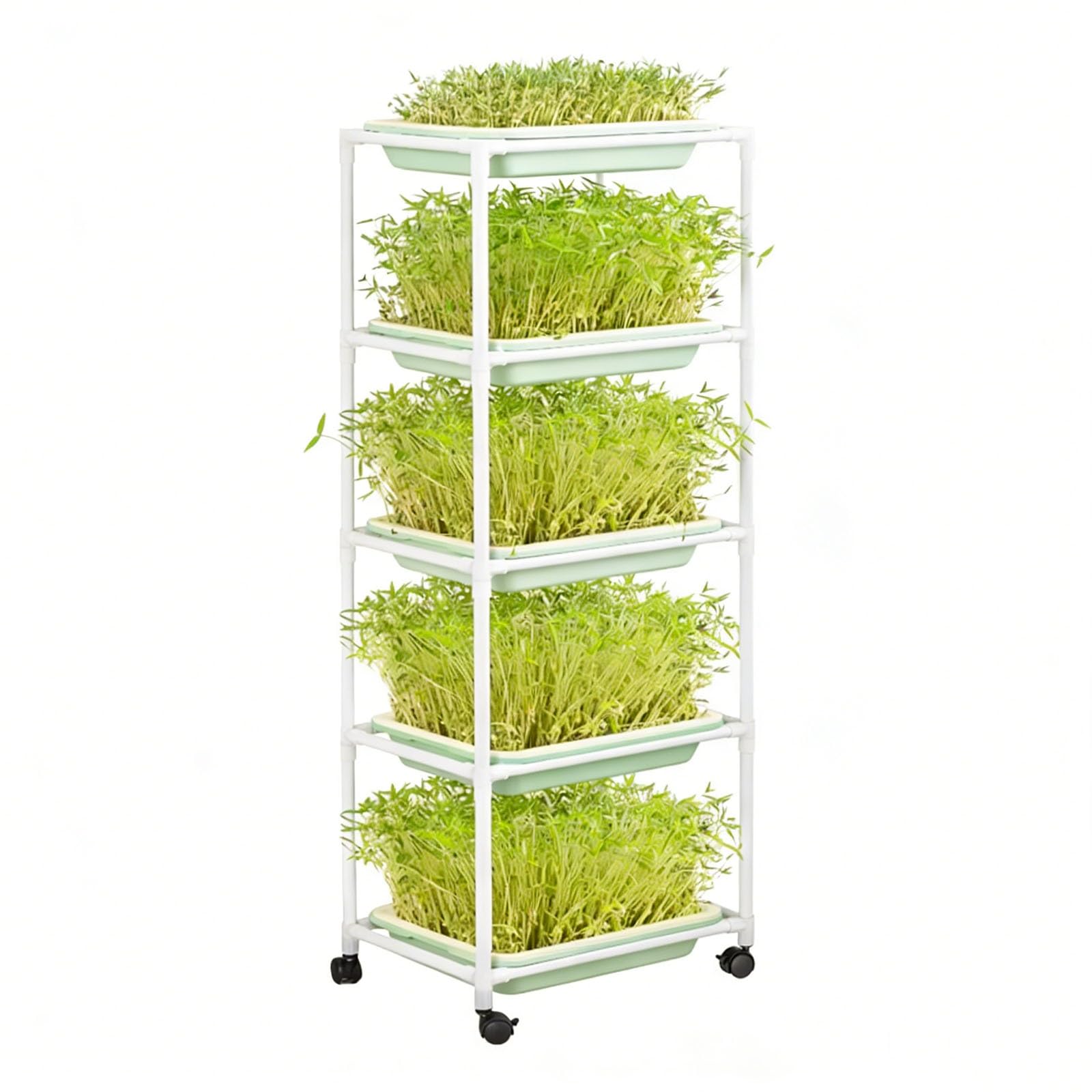 Sistema de cultivo hidropónico con estante de metal y ruedas, bandeja de plantación cifrada, ideal para patio, patio trasero o cocinas