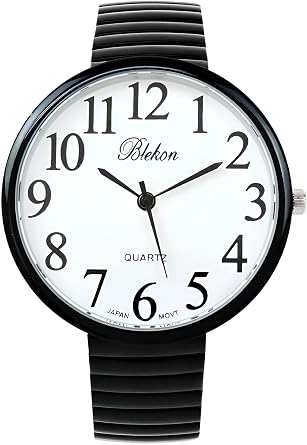 Geneva STC Black Super Large Face Stretch Band Easy to Read Watch