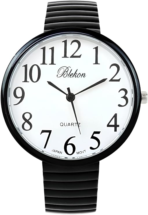 Geneva STC Black Super Large Face Stretch Band Easy to Read Watch