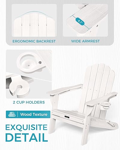 Miniatura 4 de Silla Adirondack plegable, silla Adirondack de HDPE con 2 soportes para tazas, sillas para fogatas al aire libre premontadas para patio, jardín,
