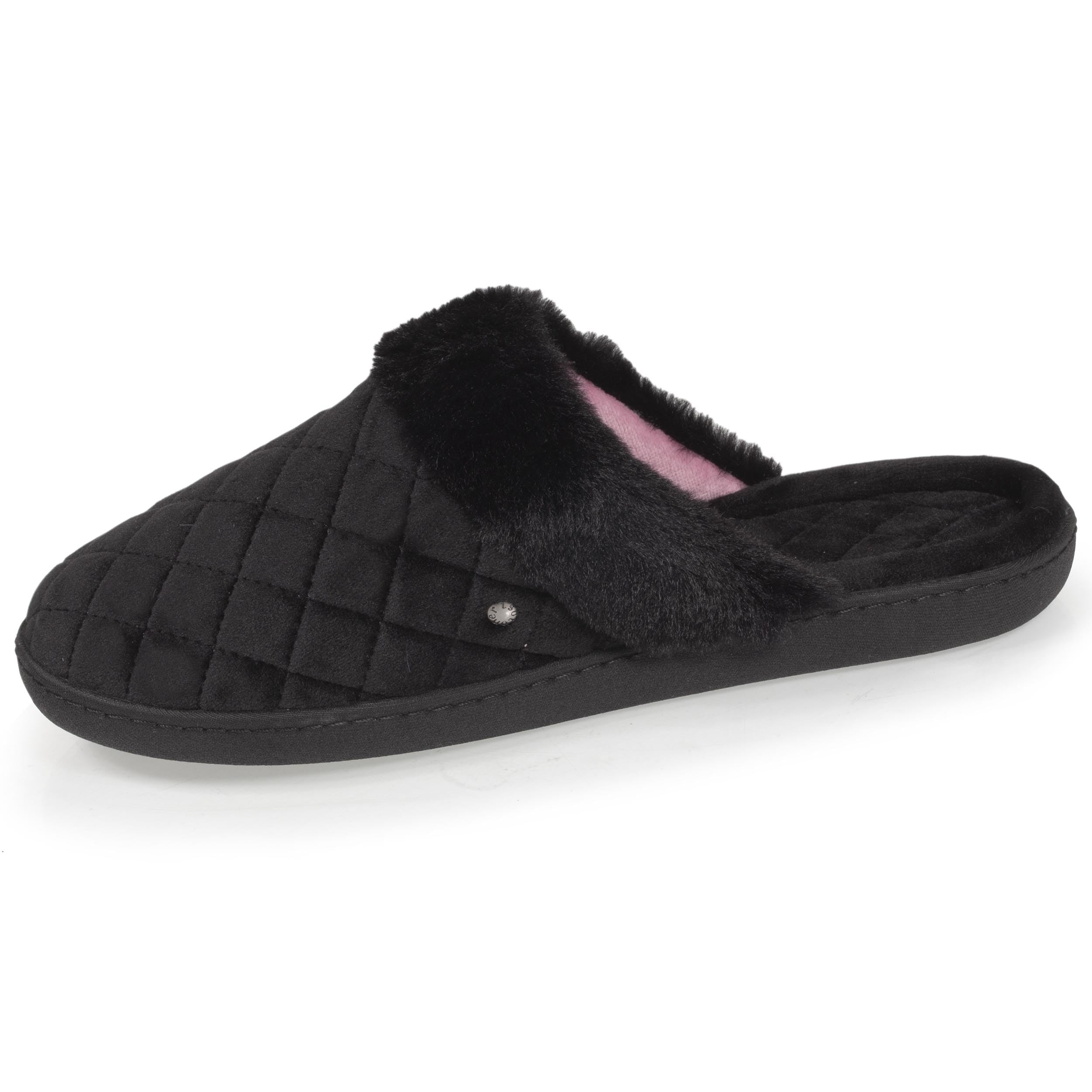 Isotoner Chaussons pantoufles Mules femme en microvelours matelassé, 37, noir