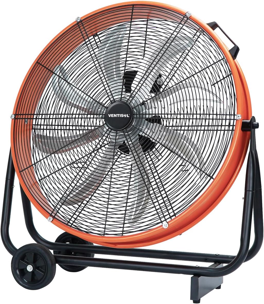 VENTISOL 24 Inch Industrial Floor Fan, 3-Speed High Velocity Shop Fan with 8 Blades, Heavy Duty Drum Fan 9500 CFM, Large Metal Garage Fans for Warehouse, Outdoor, Commercial