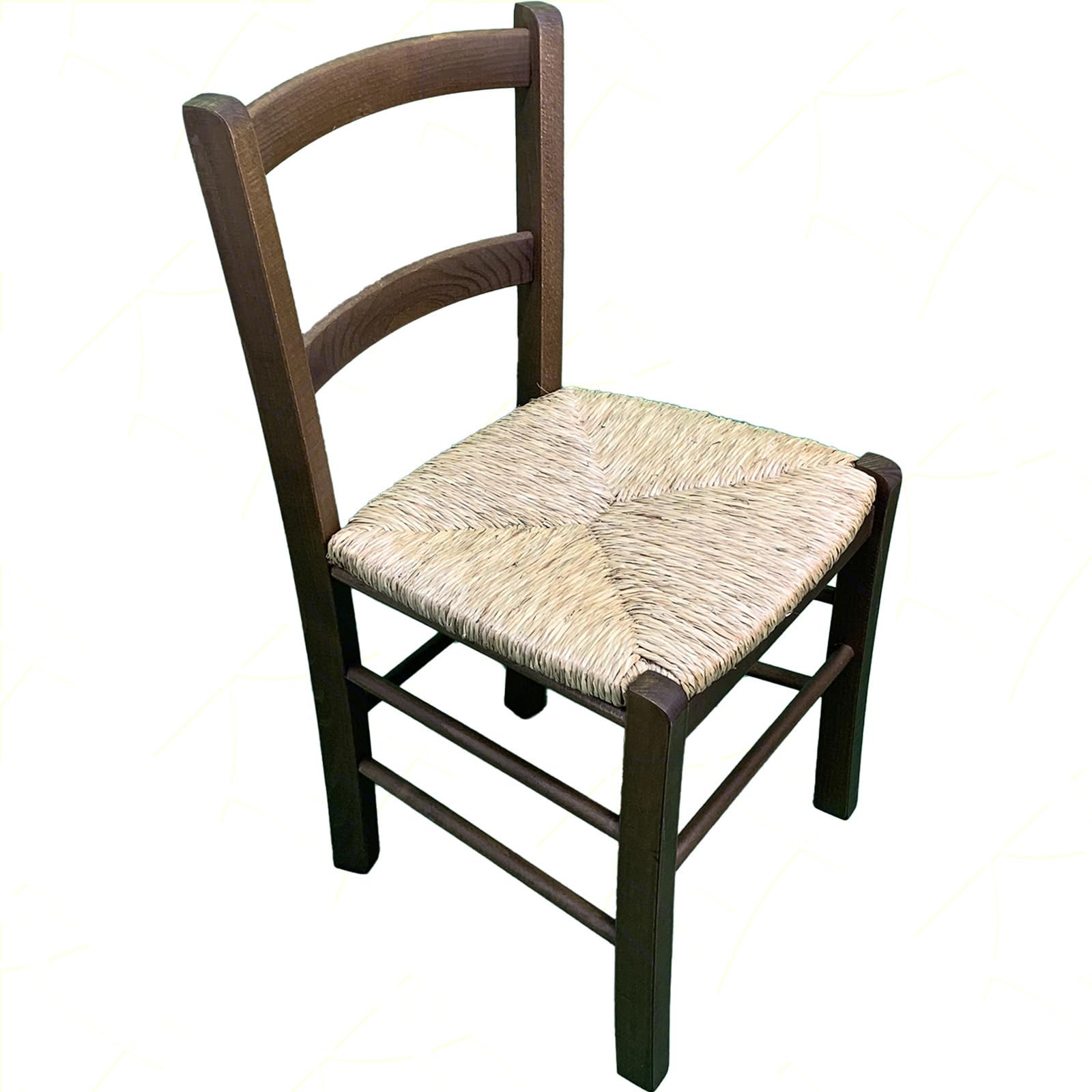 Sicignano Sedia Mezzana Legno, Seduta Paglia, Schienale 33cm 3 Stecche,Noce, 42.5x37x70h, Artigianale, Interni Arredo Rustico Ristorante Agriturismo