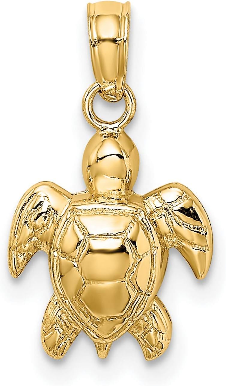 14k Yellow Gold Sea Turtle Pendant for Women or Unisex, Detailed Marine Life Charm with Longevity and Protection Symbol, Coastal Ocean Jewelry, Fine Nature Necklace, Hawaiian Animal Amulet