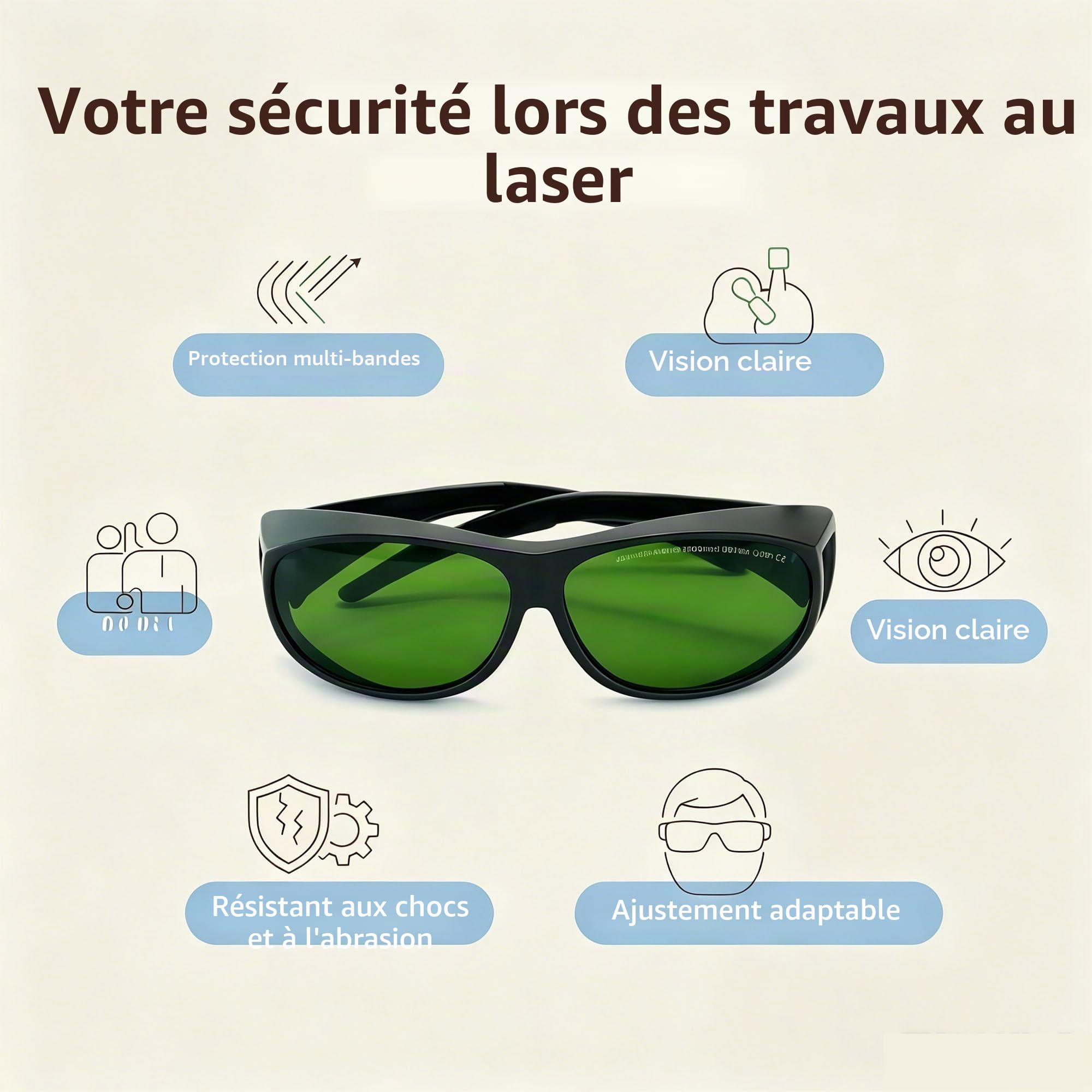 OD6+ Lunettes de protection laser - Protection oculaire professionnelle pour 200-450 nm et 800-2000 nm | Certifié pour la découpe laser, la gravure laser, IPL et le laser à fibre