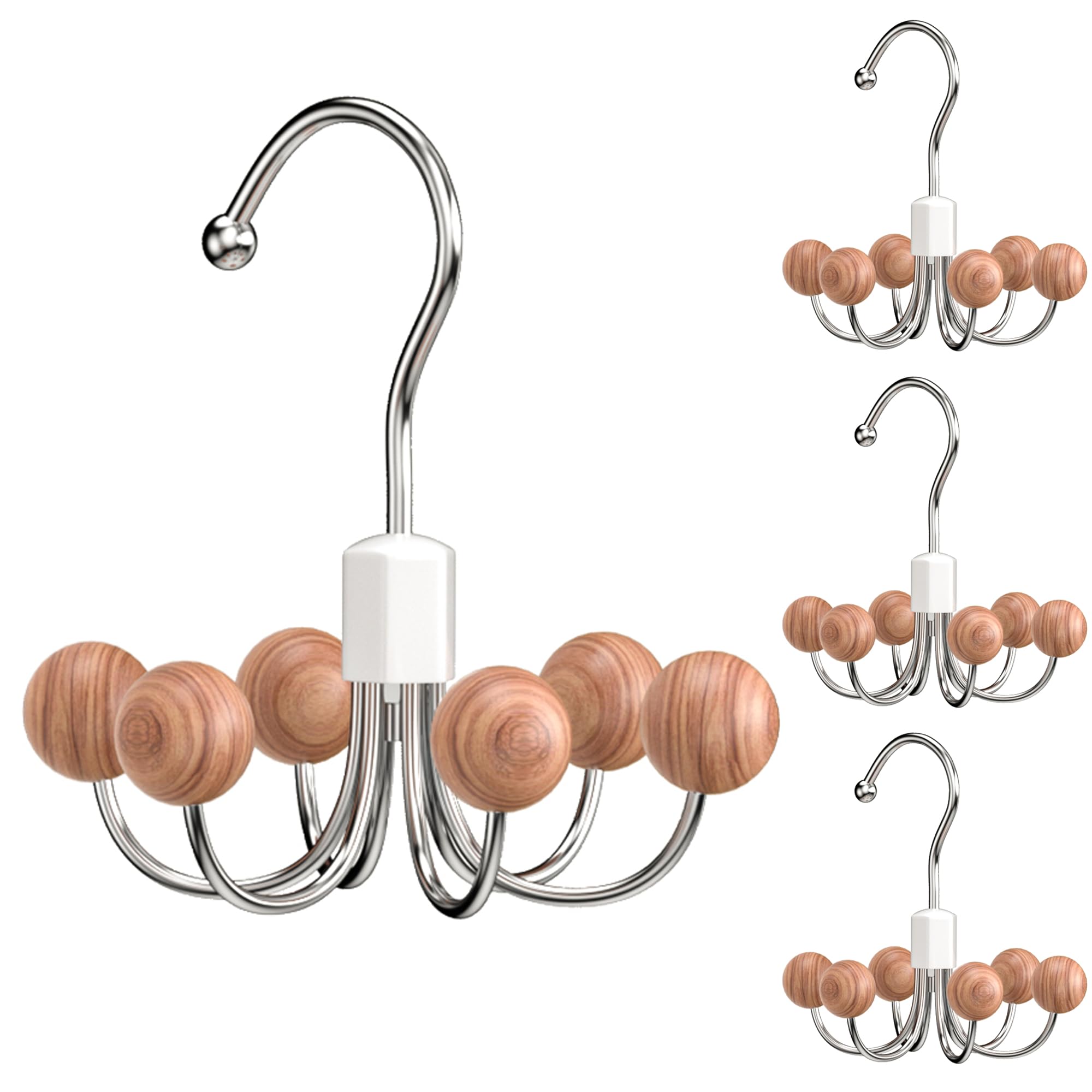OHIYO Kleiderbügel, 360° drehbar, mit 6 Zedernkugeln, Schrank-Organizer für BHs, Schals, Gürtel, Geldbörse und Zubehör, 4 Stück