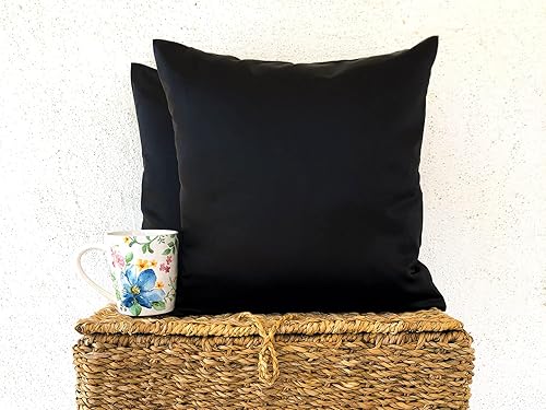 Miniatura 3 de AVKA Studio Fundas de almohada de satén de alta calidad, juego de 2 fundas de almohada decorativas negras de 12 x 12 pulgadas, con forro y cierre de