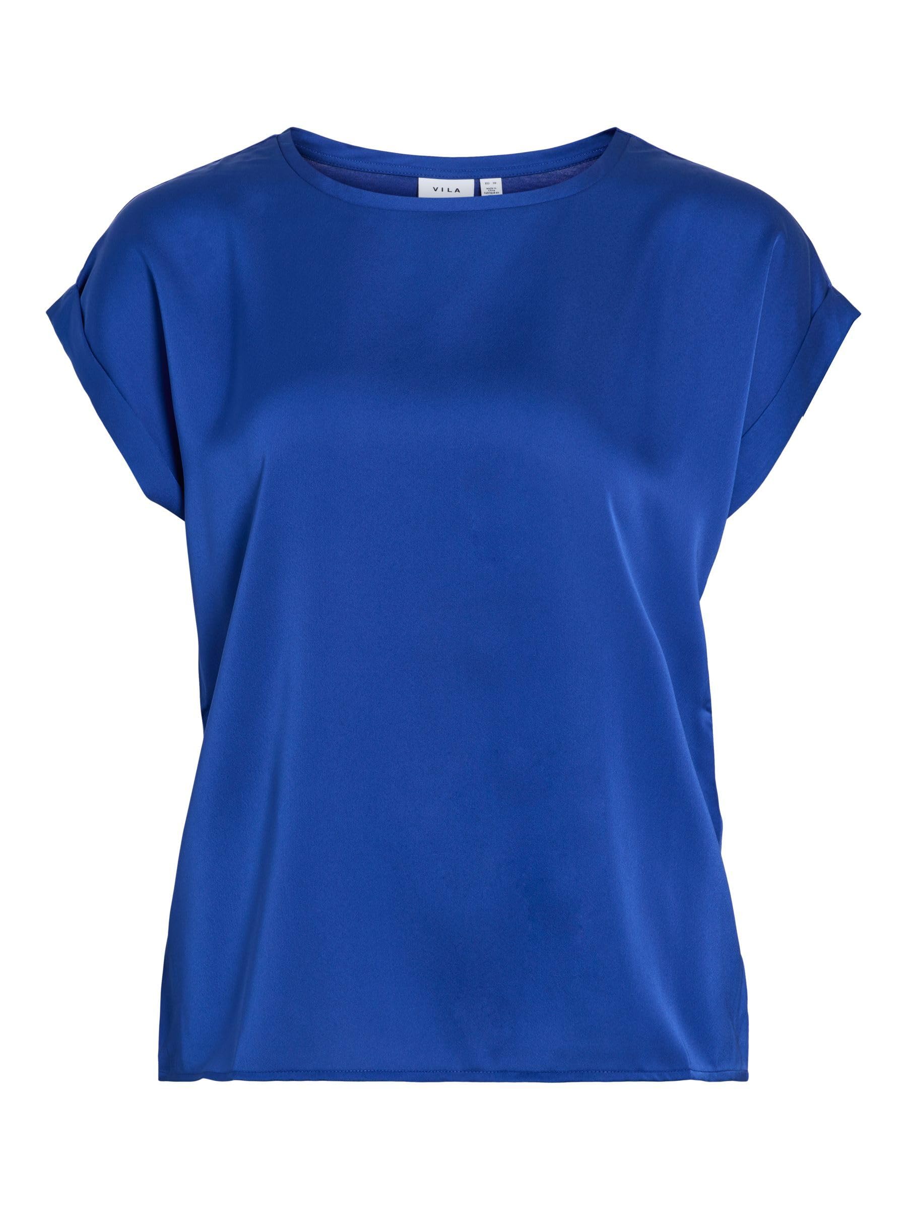 Vila Women's Viellette S/S Satin Top/Su-Noos T-Shirt, Mazarin Blue, 14