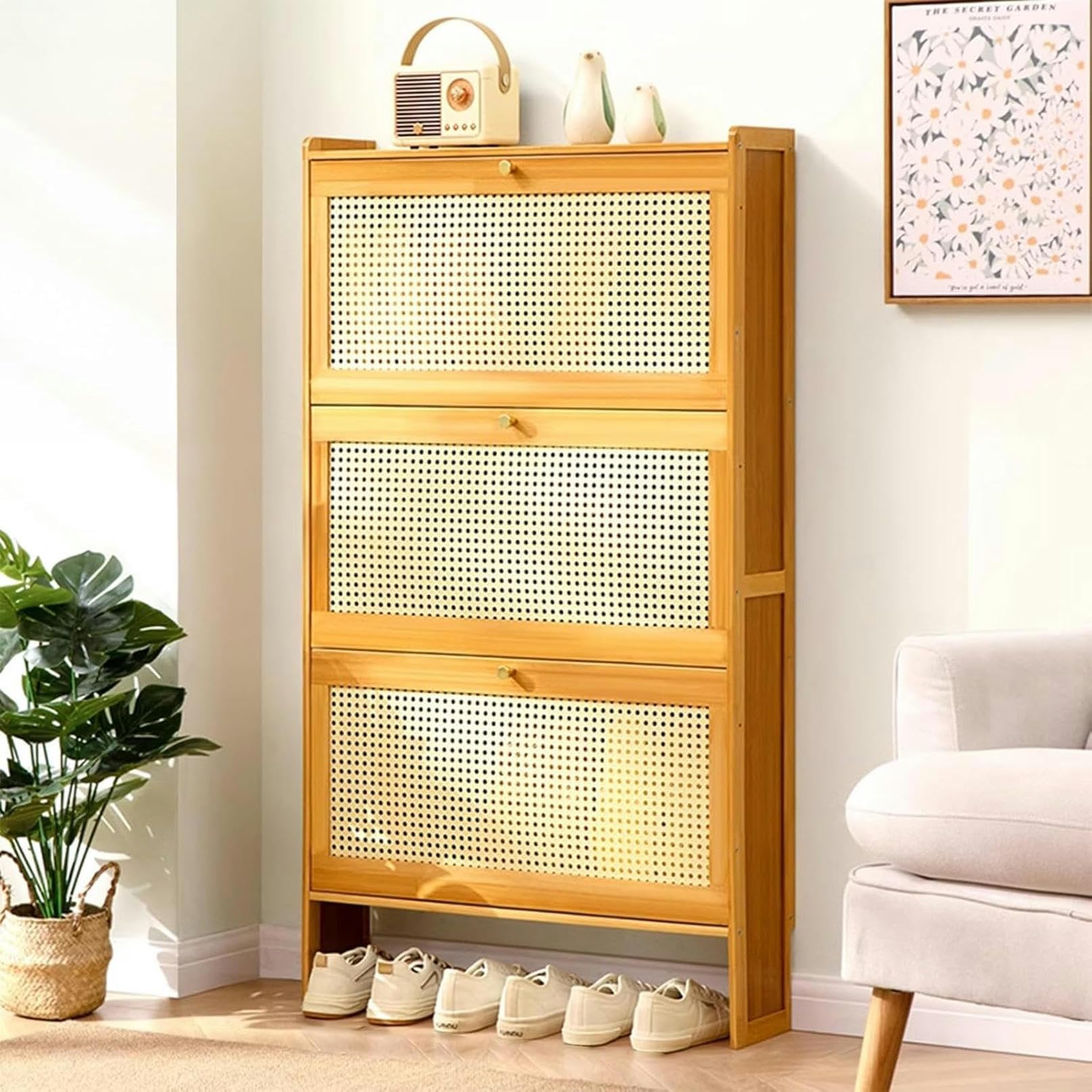Solution de rangement en bambou élégante pour entrée soignée
