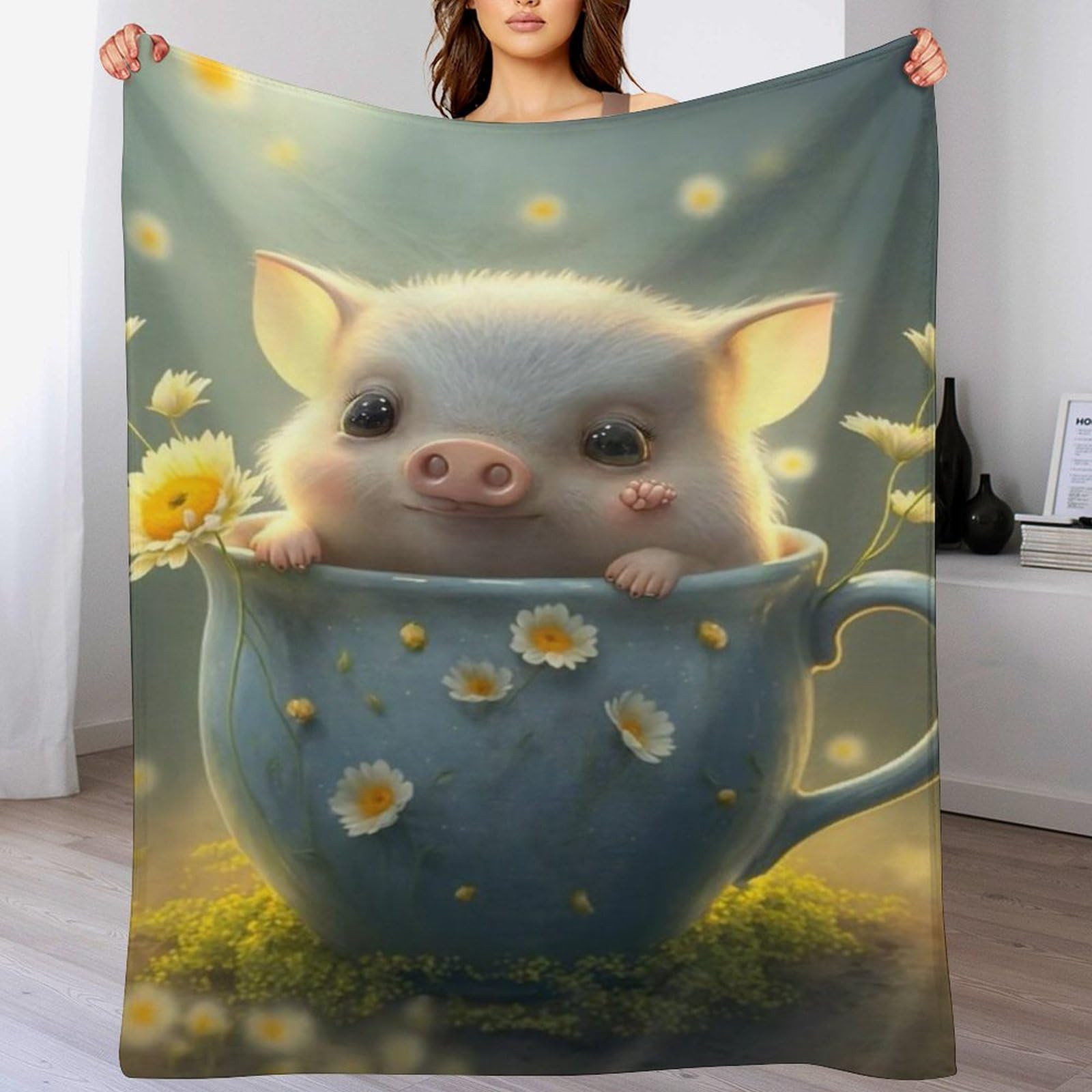Couverture douce en flanelle motif cochon mignon de 180×200cm pour canapé