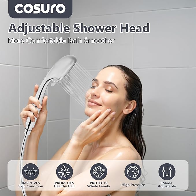 Regadera de Mano Cosuro Alta Presión, 5 Modos, Manguera Acero Inox 59" miniatura 6