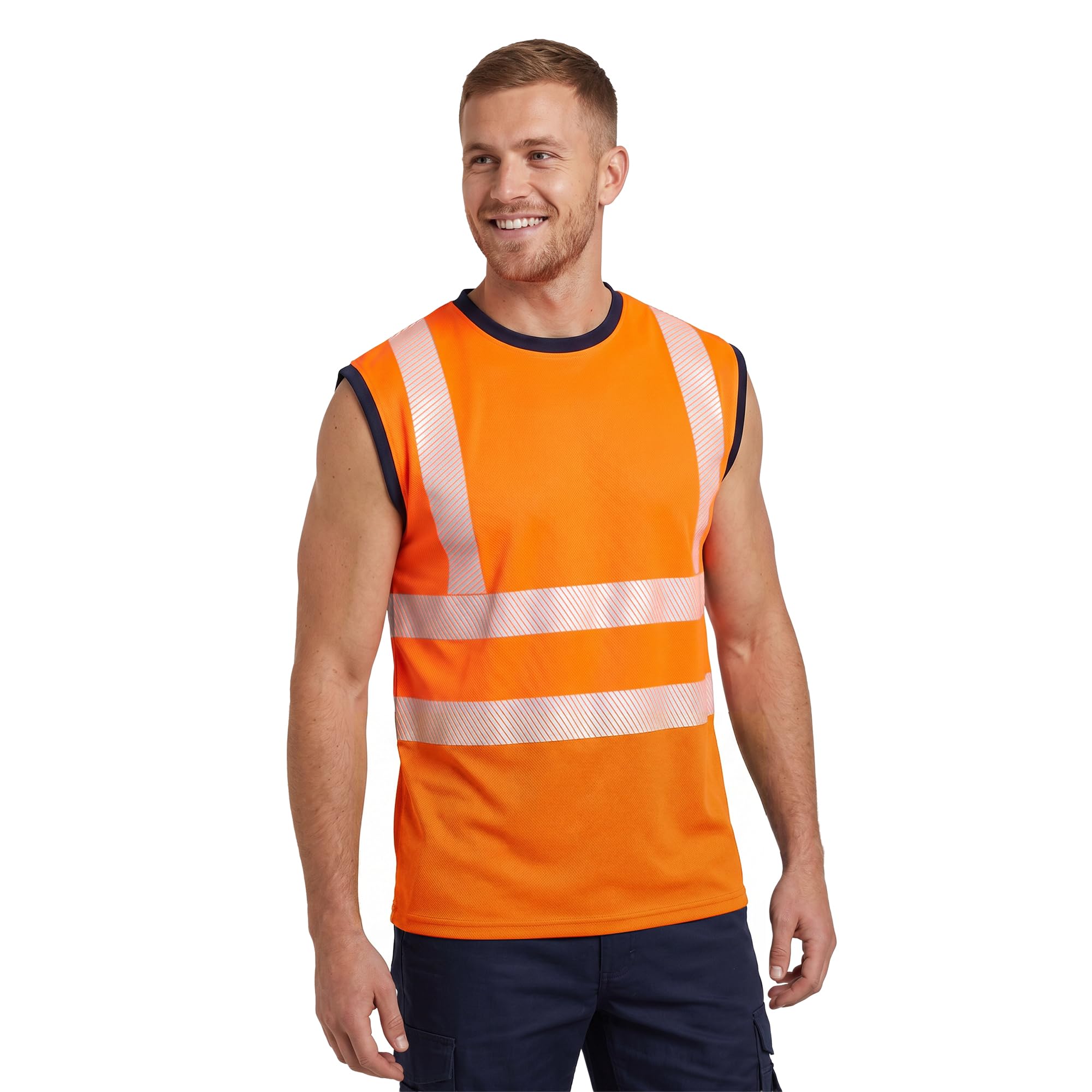 Golomak Hi Vis Viz Work Sleeveless Round Neck T-Shirt Reflective Vest (S)