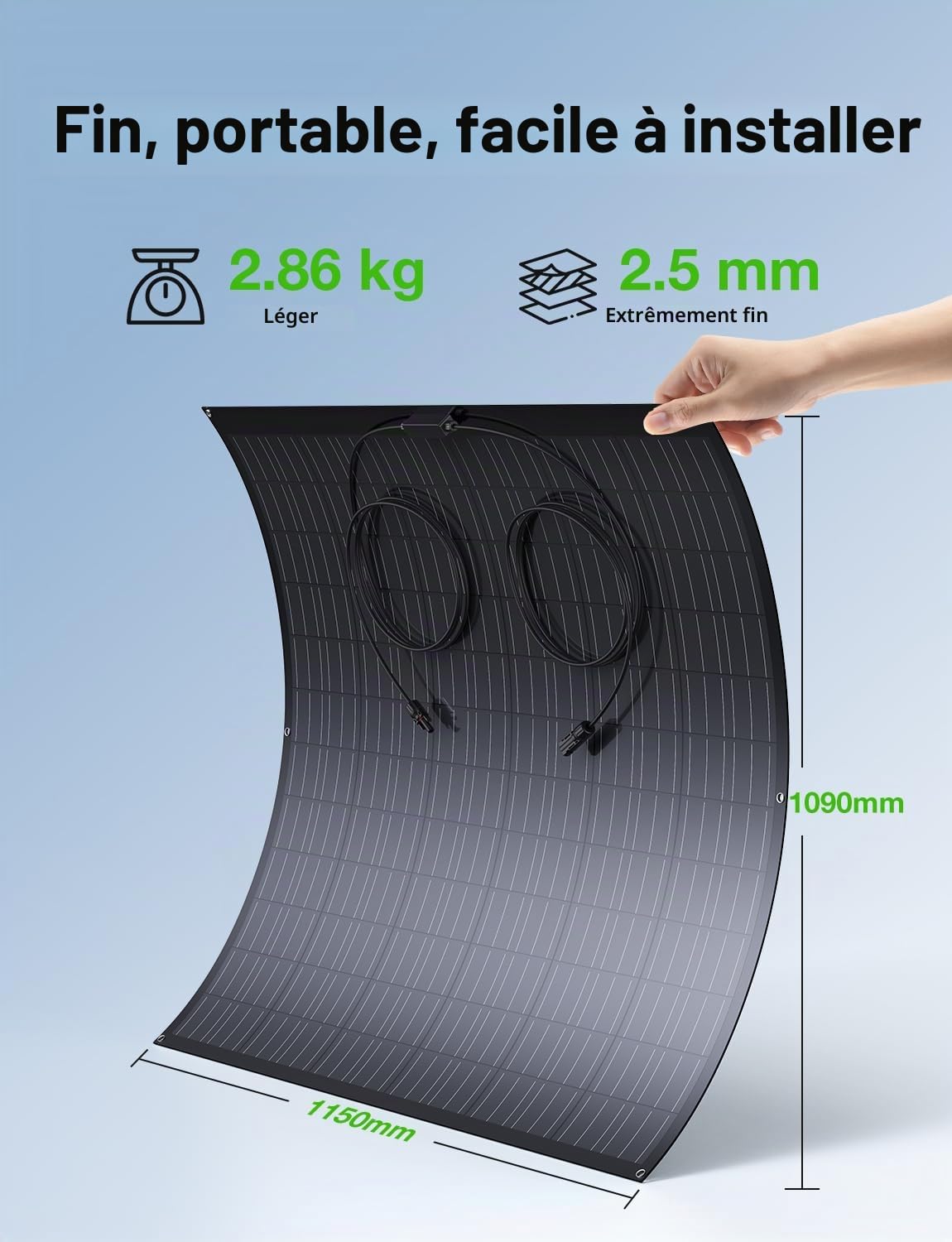 Système Solaire pour Balcon 480W, 2 Panneaux Flexibles 240W, Rendement 18%, Kit Prêt à l'Emploi