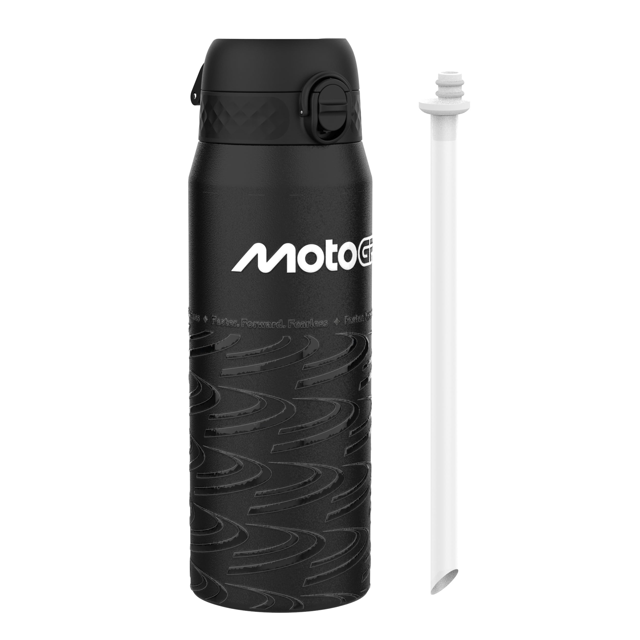 MotoGP Racing Lean Sports Thermal Water Bottle with Removable Straw, 750ml/24oz, Leak Proof Insulated Drinking Bottle, Easy to Open, Secure Lock, Dishwasher Safe, Flip Cover, Metal Bottle