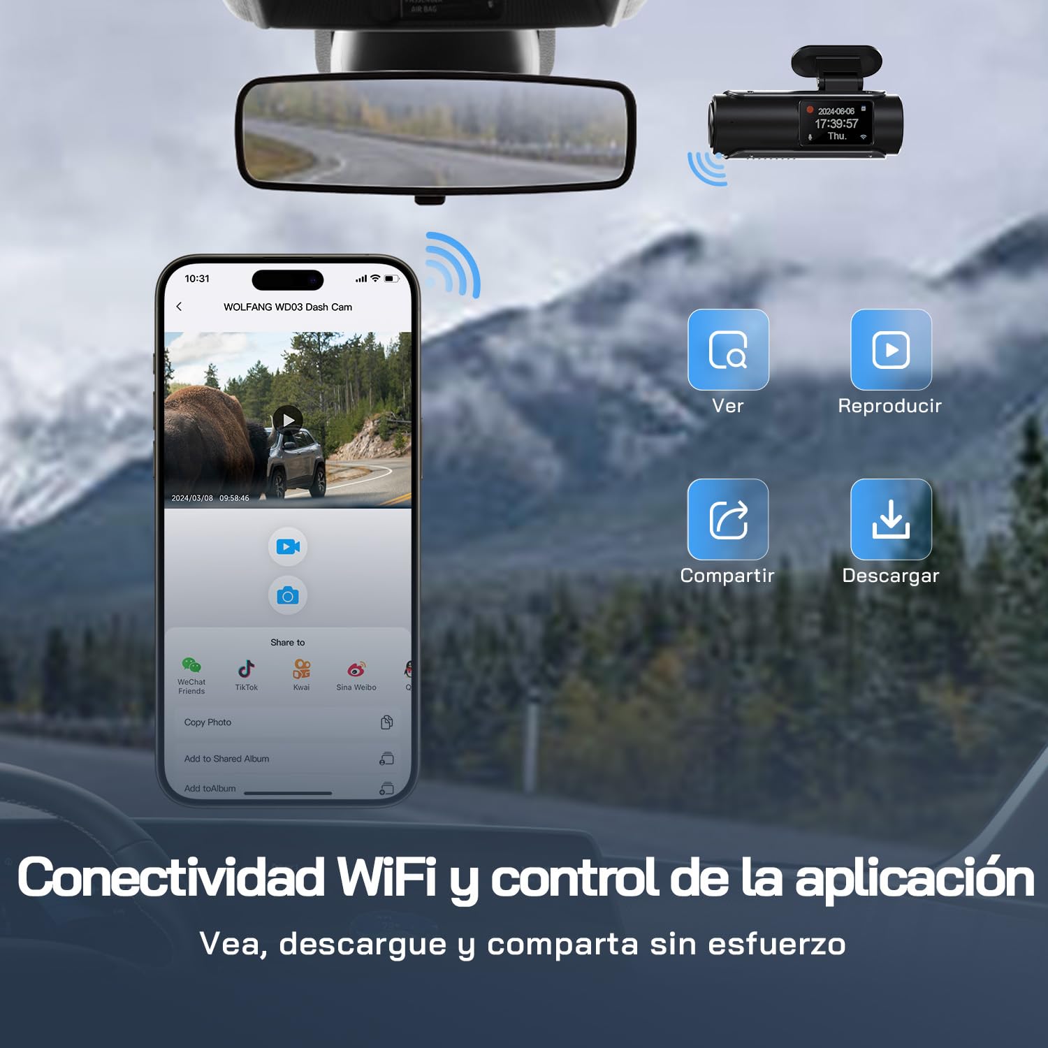 WOLFANG Cámara de Coche Delantera y Trasera 4K UHD, Dashcam de Doble Lente para Coches de 170º Gran Angular Monitor de Aparcamiento 24H con Grabación en Bucle y Sensor G