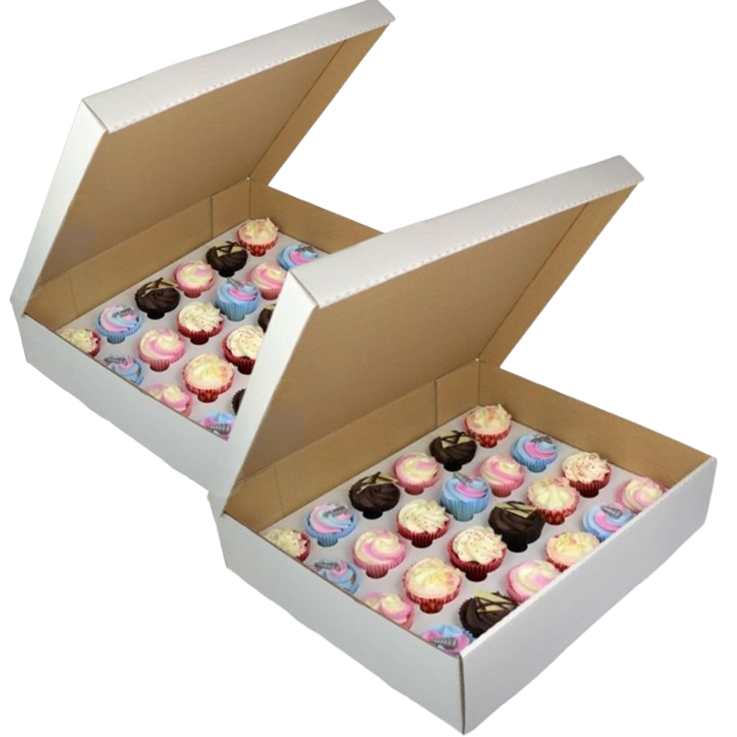 24 Cupcake Box | Pack of 2 | Extra Strong Corrugated White Cardboard Boxes | 24 Hole Cupcake Boxes | Twin Pack of 2 Boxes | 4 Inches Deep | For Carrying And Displaying Muffins, Cupcakes Etc