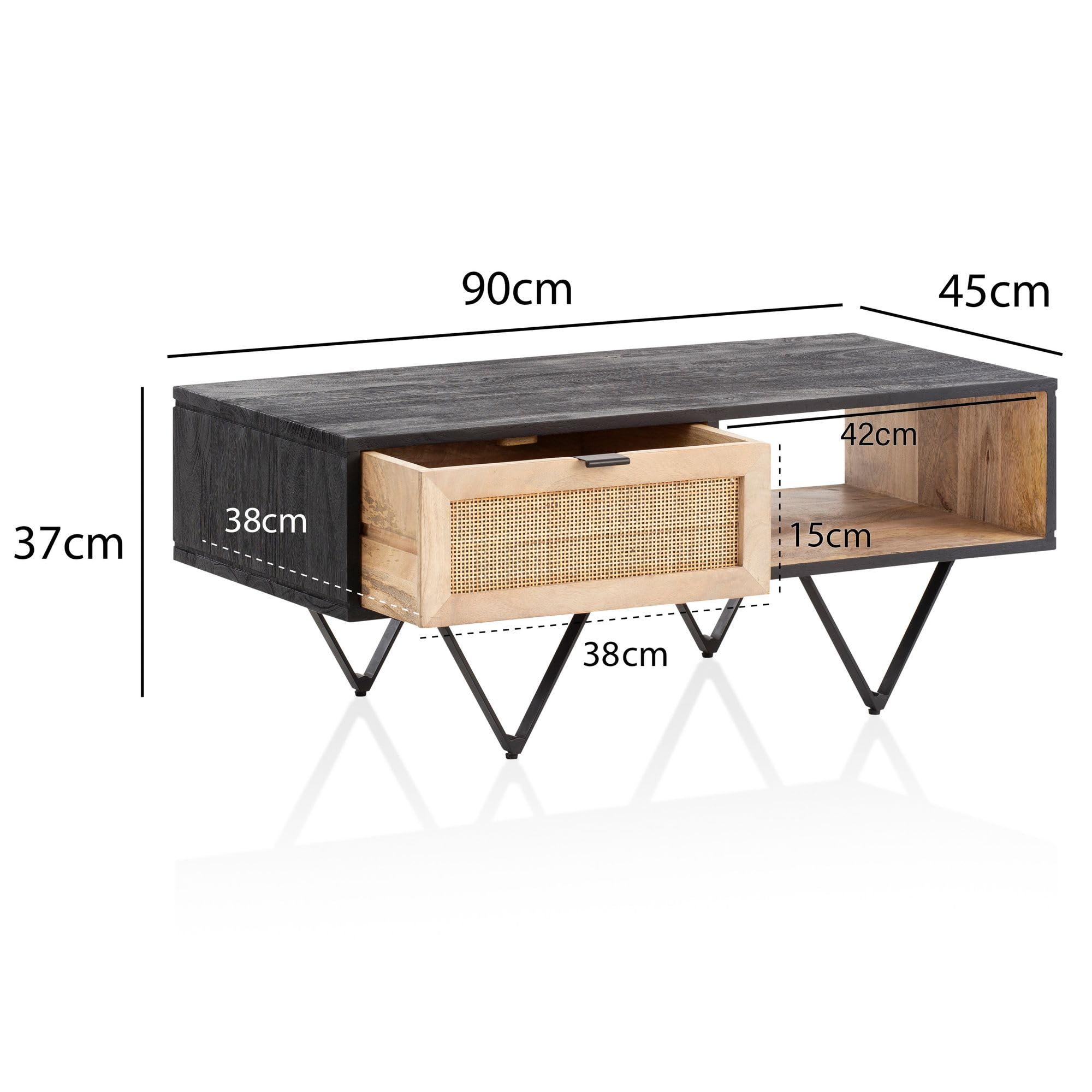 Massieve salontafel IRON CRAFT 100cm mangohout met lade - 39293