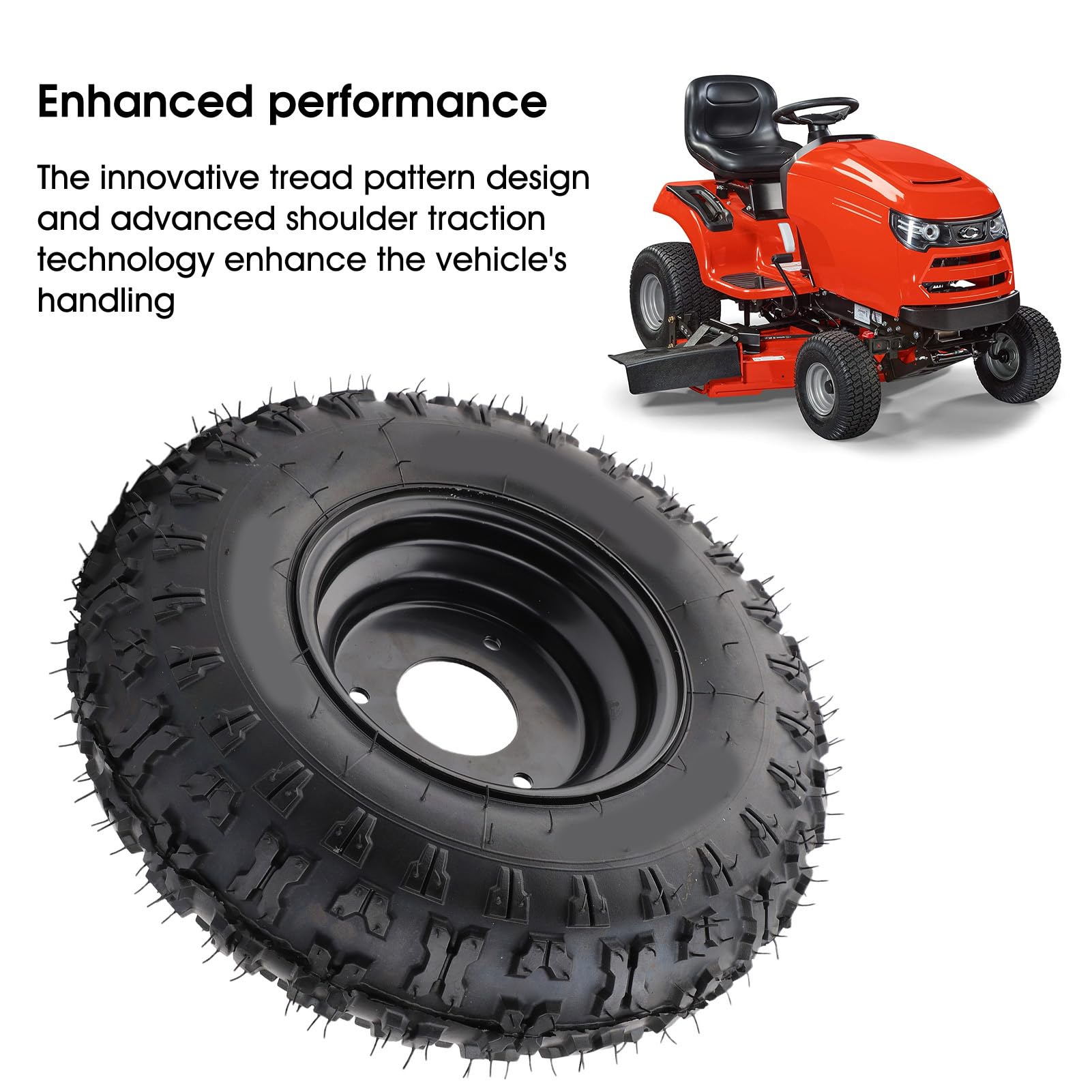 Tbest 13x5-6 Pneumatico per Tosaerba Pneumatico per Tosaerba per Trattore da Giardino 4 Strati Tubeless 3 Stud 6 Pollici Cerchio Nero off Road Trazione per ATV Quad Go Kart