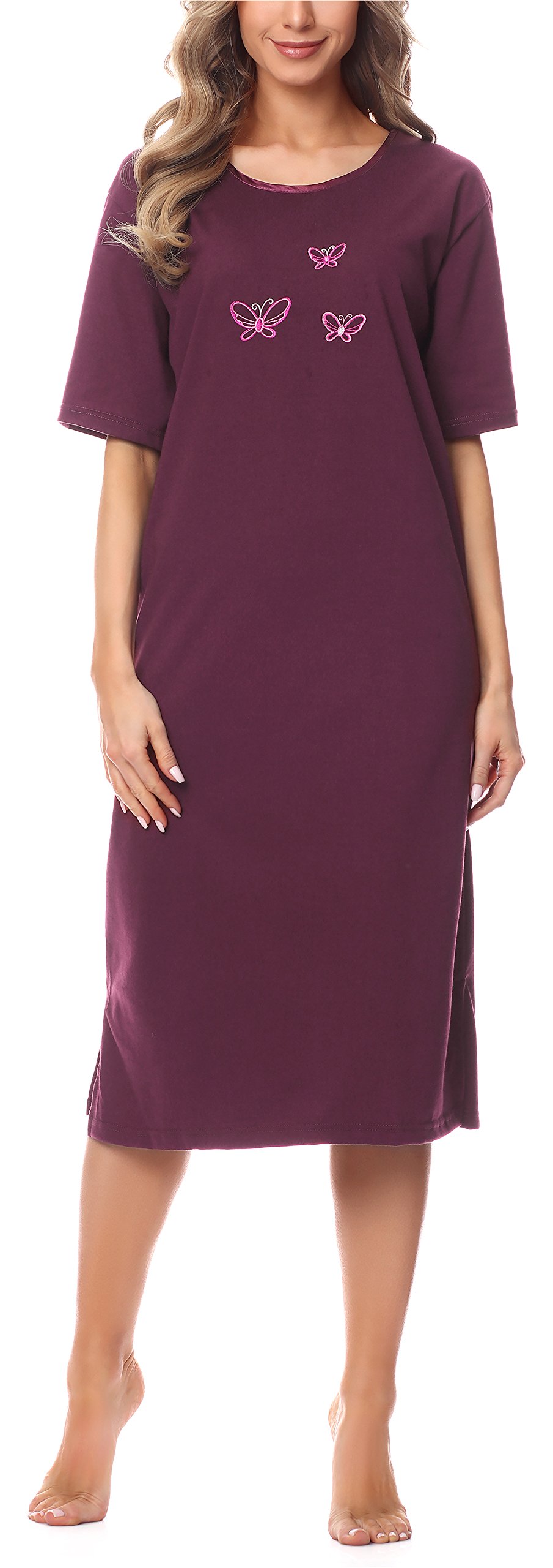 Merry Style Women's Aubergine Short Sleeve Nightdress 91Lw1 ( (Short Sleeve), L)