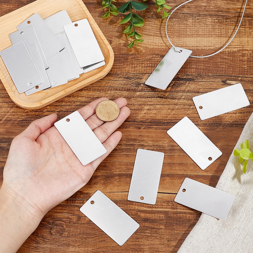 PH PandaHall 40 targhette vuote in metallo da incidere 3 x 6 cm, etichette rettangolari per piante, etichette per alberi in alluminio, per la creazione di gioielli per animali domestici, etichette