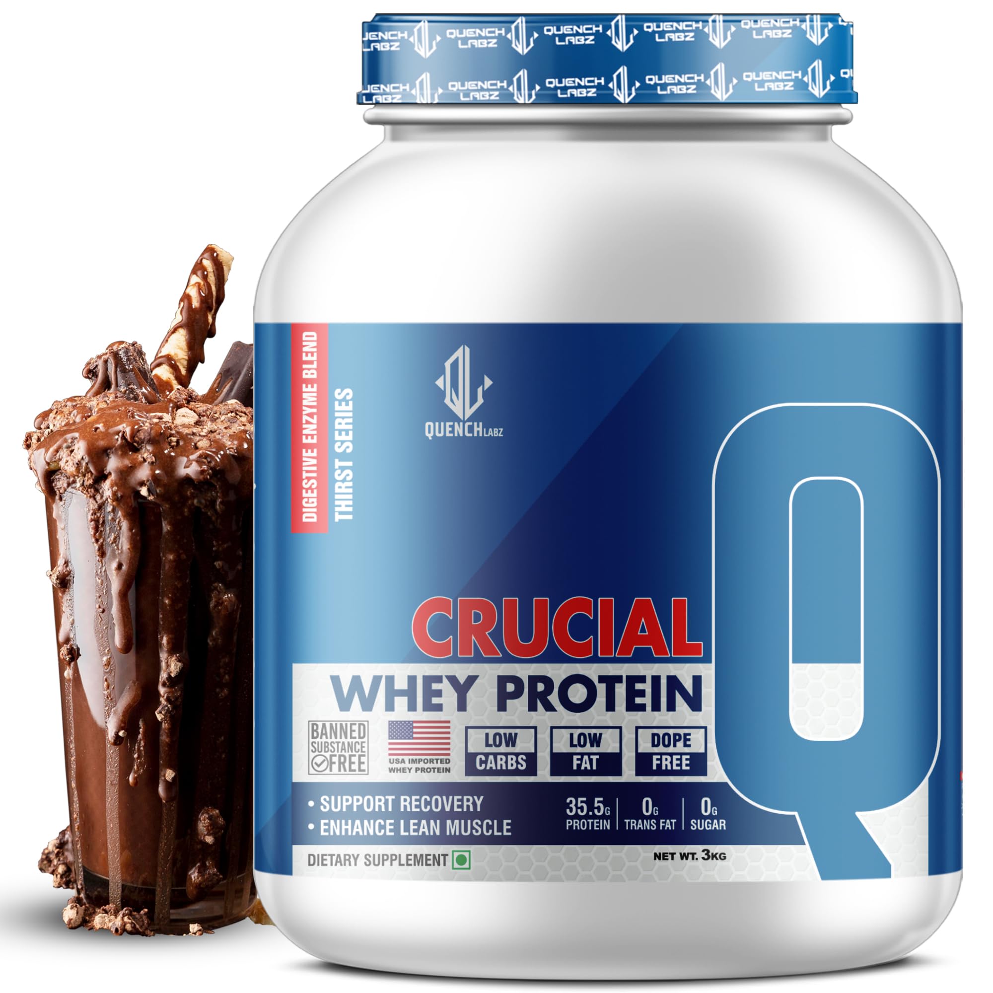 QUENCHLABZ CRUCIAL Whey Protein 1kg Mango | 35.5g Protein per Serving | Low Carb, Low Fat, No Sugar | Muscle Recovery & Growth | FSSAI Certified — Amazon image 16