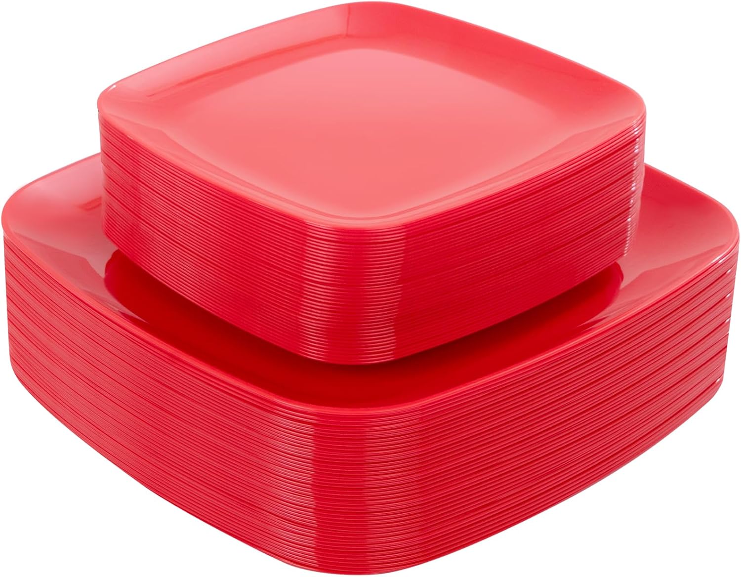 PULOTE 60PCS Red Square Plastic Plates - Red Christmas Plates Disposable for Party Include 30 Red Dinner Plates and 30 Red Dessert Plates for 30 Guests