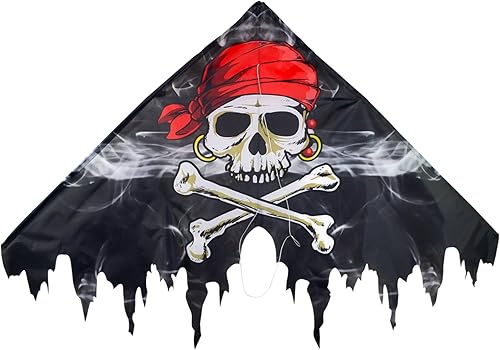 In the Breeze 3257 — Smokin' Pirate Fringe 50" Delta Kite — Cometa voladora fácil para todas las edades, actividades de playa para niños y adultos