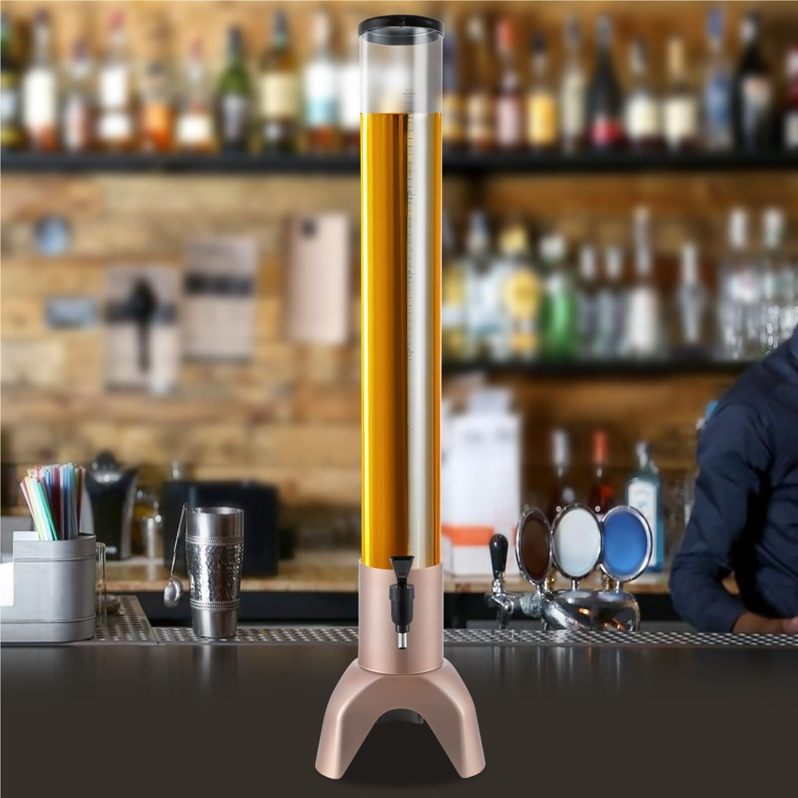 Distributeur de Boissons Beer Tower avec Robinet et Tube à Glace pour fêtes (Or Rose)