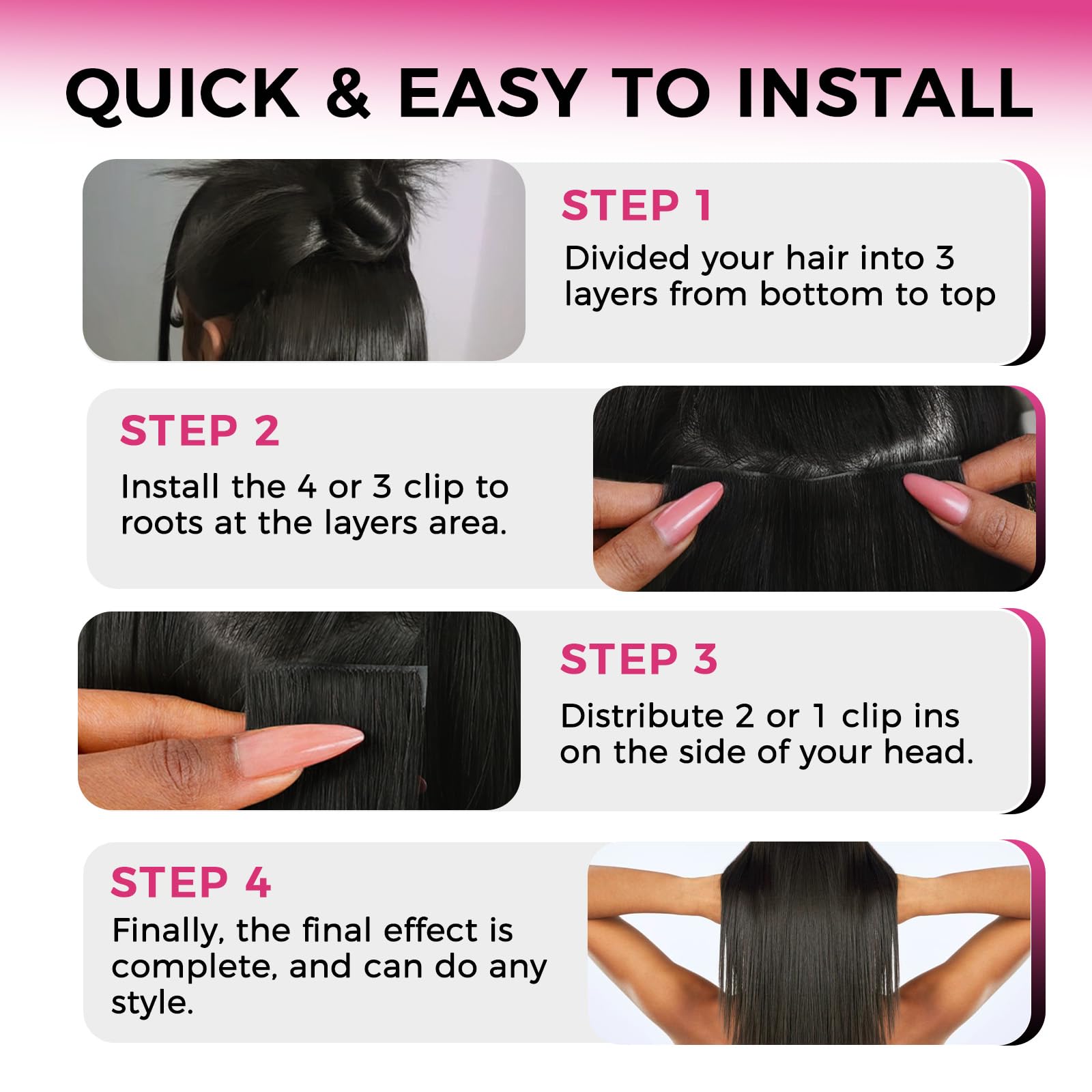 Lashey Invisi Edge Clip in Extensions Echthaar, 7 Stück 110g 35cm Injected Nahtlose Echthaar Extensions Clip, Natürliches Schwarz Glatt Remy Menschliches Haar